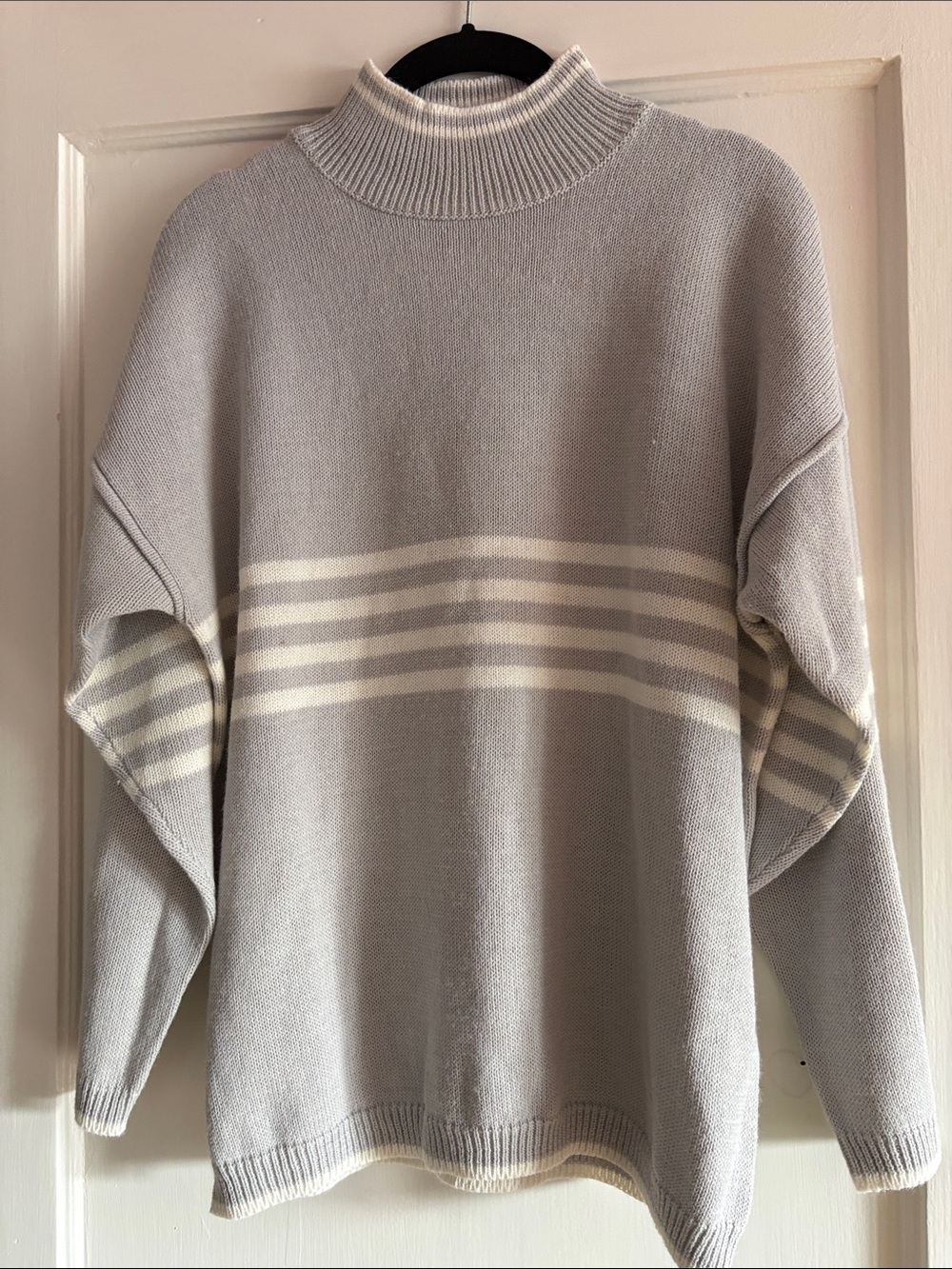Light Gray Striped Mock Neck Sweater